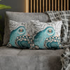 Teal Blue Octopus Kraken Watercolor Map Art Spun Polyester Square Pillow Case Home Decor