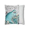 Teal Blue Octopus Kraken Watercolor Map Art Spun Polyester Square Pillow Case Home Decor