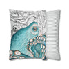 Teal Blue Octopus Kraken Watercolor Map Art Spun Polyester Square Pillow Case Home Decor