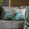 Teal Blue Octopus Kraken Watercolor Map Art Spun Polyester Square Pillow Case Home Decor