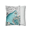 Teal Blue Octopus Kraken Watercolor Map Art Spun Polyester Square Pillow Case Home Decor