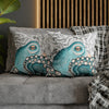 Teal Blue Octopus Kraken Watercolor Map Art Spun Polyester Square Pillow Case Home Decor