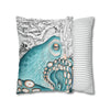 Teal Blue Octopus Kraken Watercolor Map Art Spun Polyester Square Pillow Case Home Decor