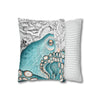 Teal Blue Octopus Kraken Watercolor Map Art Spun Polyester Square Pillow Case Home Decor