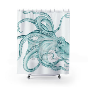 Teal Green Octopus Dance Ink Art Shower Curtain 71’ × 74’ Home Decor