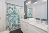 Teal Green Octopus Dance Vintage Map Black Ink Art Shower Curtain Home Decor