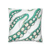 Teal Green Octopus Kraken Tentacles Ink White Art Spun Polyester Square Pillow Case Home Decor