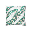 Teal Green Octopus Kraken Tentacles Ink White Art Spun Polyester Square Pillow Case Home Decor
