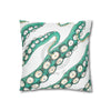 Teal Green Octopus Kraken Tentacles Ink White Art Spun Polyester Square Pillow Case Home Decor