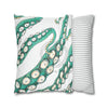 Teal Green Octopus Kraken Tentacles Ink White Art Spun Polyester Square Pillow Case Home Decor