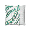 Teal Green Octopus Kraken Tentacles Ink White Art Spun Polyester Square Pillow Case Home Decor