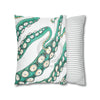 Teal Green Octopus Kraken Tentacles Ink White Art Spun Polyester Square Pillow Case Home Decor