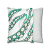 Teal Green Octopus Kraken Tentacles Ink White Art Spun Polyester Square Pillow Case Home Decor