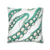 Teal Green Octopus Kraken Tentacles Ink White Art Spun Polyester Square Pillow Case Home Decor