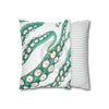 Teal Green Octopus Kraken Tentacles Ink White Art Spun Polyester Square Pillow Case Home Decor