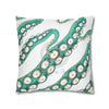 Teal Green Octopus Kraken Tentacles Ink White Art Spun Polyester Square Pillow Case Home Decor