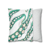 Teal Green Octopus Kraken Tentacles Ink White Art Spun Polyester Square Pillow Case Home Decor