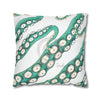 Teal Green Octopus Kraken Tentacles Ink White Art Spun Polyester Square Pillow Case Home Decor