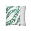 Teal Green Octopus Kraken Tentacles Ink White Art Spun Polyester Square Pillow Case Home Decor