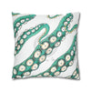 Teal Green Octopus Kraken Tentacles Ink White Art Spun Polyester Square Pillow Case Home Decor