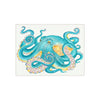 Teal Green Octopus Kraken Watercolor Ink Art Ceramic Photo Tile Home Decor