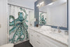 Teal Green White Octopus Kraken Watercolor Art Shower Curtain Home Decor
