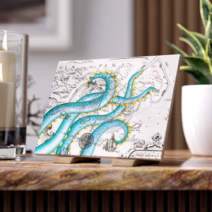Teal Kraken Octopus On Vintage Map Nautical Ink Art Ceramic Photo Tile 6 × 8 / Glossy Home Decor