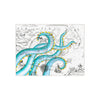 Teal Kraken Octopus On Vintage Map Nautical Ink Art Ceramic Photo Tile Home Decor