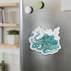Teal Octopus And The Bubbles Ink Art Die-Cut Magnets Home Decor