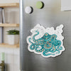 Teal Octopus And The Bubbles Ink Art Die-Cut Magnets Home Decor