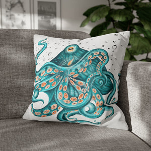 Teal Octopus Bubbles Art Spun Polyester Square Pillow Case 20 × Home Decor