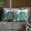 Teal Octopus Bubbles Art Spun Polyester Square Pillow Case Home Decor