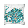 Teal Octopus Bubbles Art Spun Polyester Square Pillow Case Home Decor