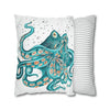 Teal Octopus Bubbles Art Spun Polyester Square Pillow Case Home Decor