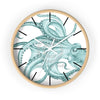 Teal Octopus Dance Ink Art Wall Clock Wooden / White 10 Home Decor