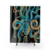 Teal Octopus Tentacles Watercolor Art Black Shower Curtains 71X74 Home Decor