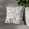 Tentacles Octopus Vintage Weathered Nautical Map Watercolor Art Spun Polyester Square Pillow Case