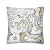 Tentacles Octopus Vintage Weathered Nautical Map Watercolor Art Spun Polyester Square Pillow Case