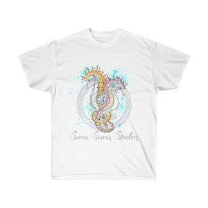 Two Seahorses Love Color Splash Ink Art Ultra Cotton Tee White / S T-Shirt