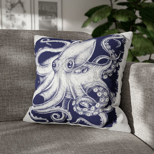 White Blue Octopus Kraken Tentacles Art Spun Polyester Square Pillow Case 20 × Home Decor