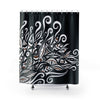 White Ink Floral Abstract Pattern On Black Shower Curtain 71X74 Home Decor