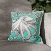 White Octopus Kraken Tentacles Ink Teal Art Spun Polyester Square Pillow Case 14 × Home Decor