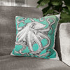 White Octopus Kraken Tentacles Ink Teal Art Spun Polyester Square Pillow Case 16 × Home Decor