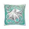 White Octopus Kraken Tentacles Ink Teal Art Spun Polyester Square Pillow Case Home Decor