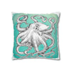 White Octopus Kraken Tentacles Ink Teal Art Spun Polyester Square Pillow Case Home Decor