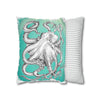 White Octopus Kraken Tentacles Ink Teal Art Spun Polyester Square Pillow Case Home Decor