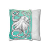 White Octopus Kraken Tentacles Ink Teal Art Spun Polyester Square Pillow Case Home Decor