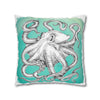 White Octopus Kraken Tentacles Ink Teal Art Spun Polyester Square Pillow Case Home Decor