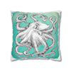 White Octopus Kraken Tentacles Ink Teal Art Spun Polyester Square Pillow Case Home Decor