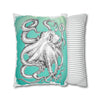 White Octopus Kraken Tentacles Ink Teal Art Spun Polyester Square Pillow Case Home Decor